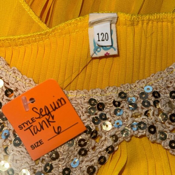 Yellow Sequin Embellished Tank Dress Girls Size 6 Peter Pan Collar - Picture 5 of 6